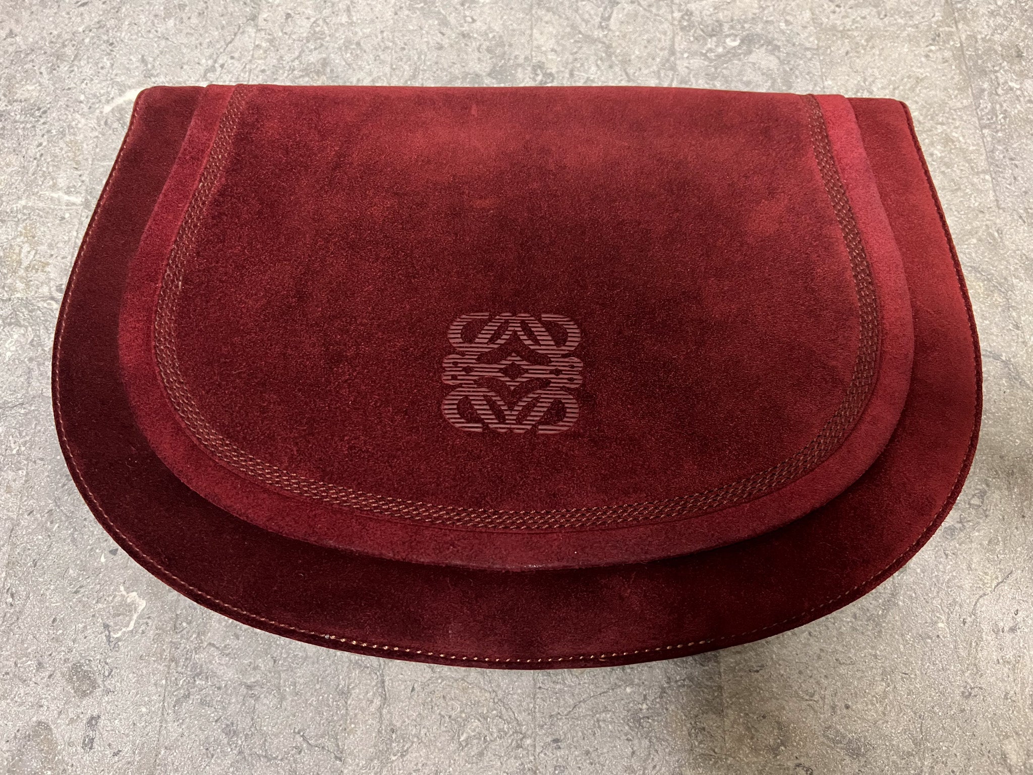 Suede Half Moon Clutch in Burgundy red