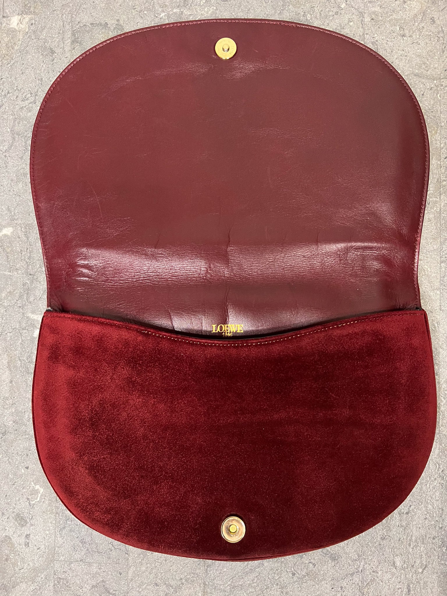 Suede Half Moon Clutch in Burgundy red