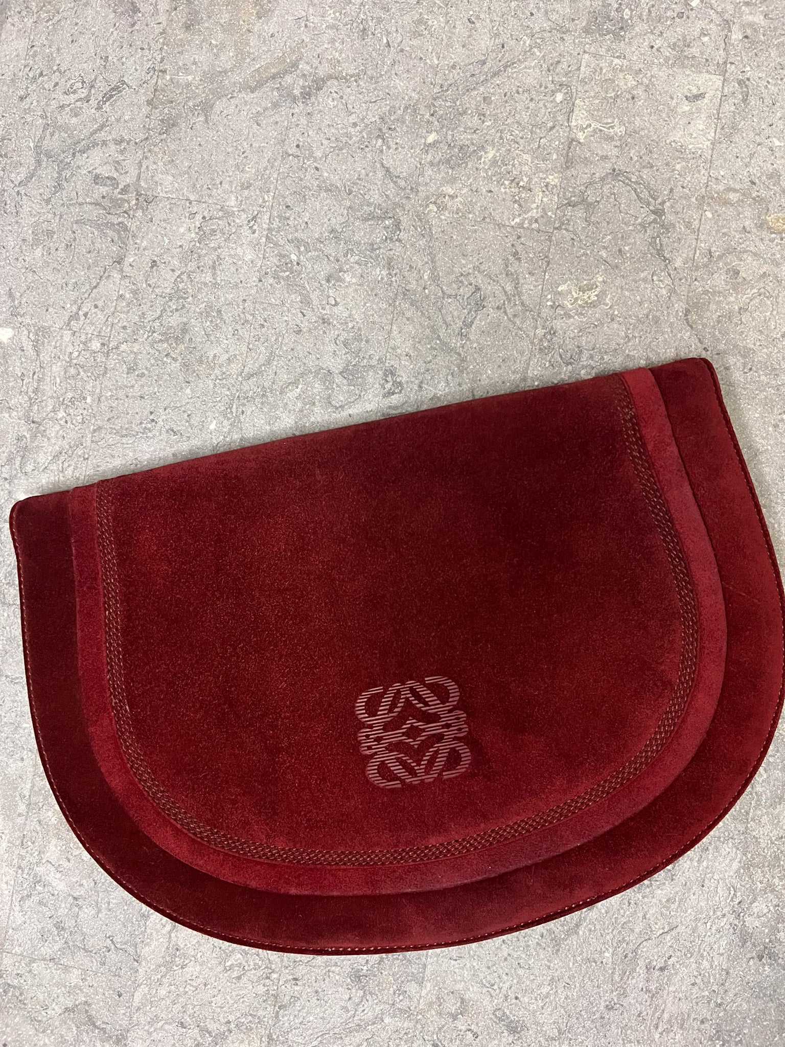 Suede Half Moon Clutch in Burgundy red