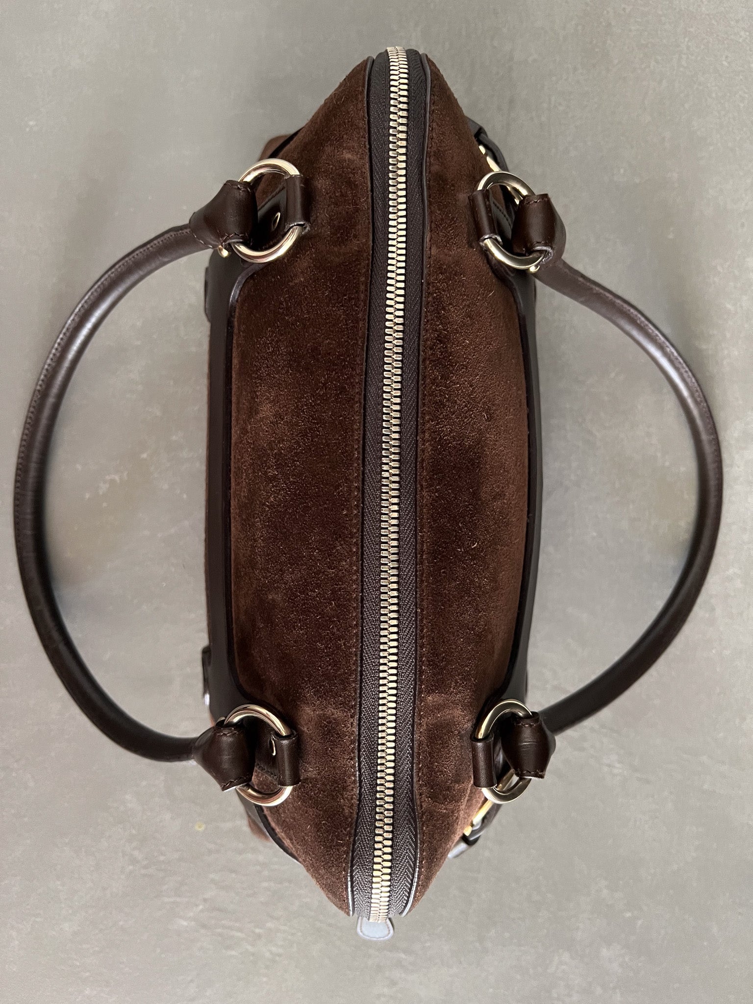 Belt-Buckle Suede Bag in Brown