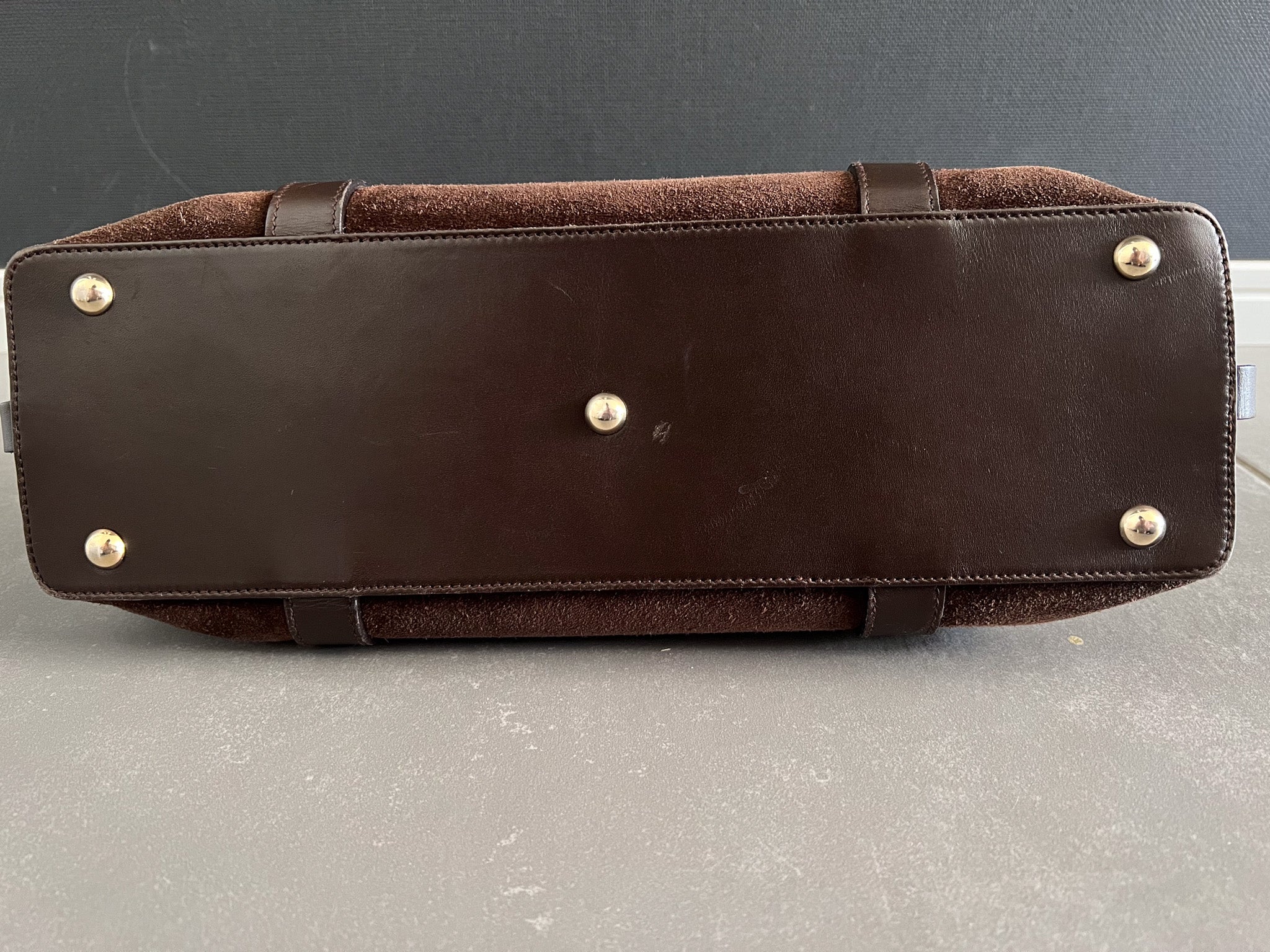 Belt-Buckle Suede Bag in Brown