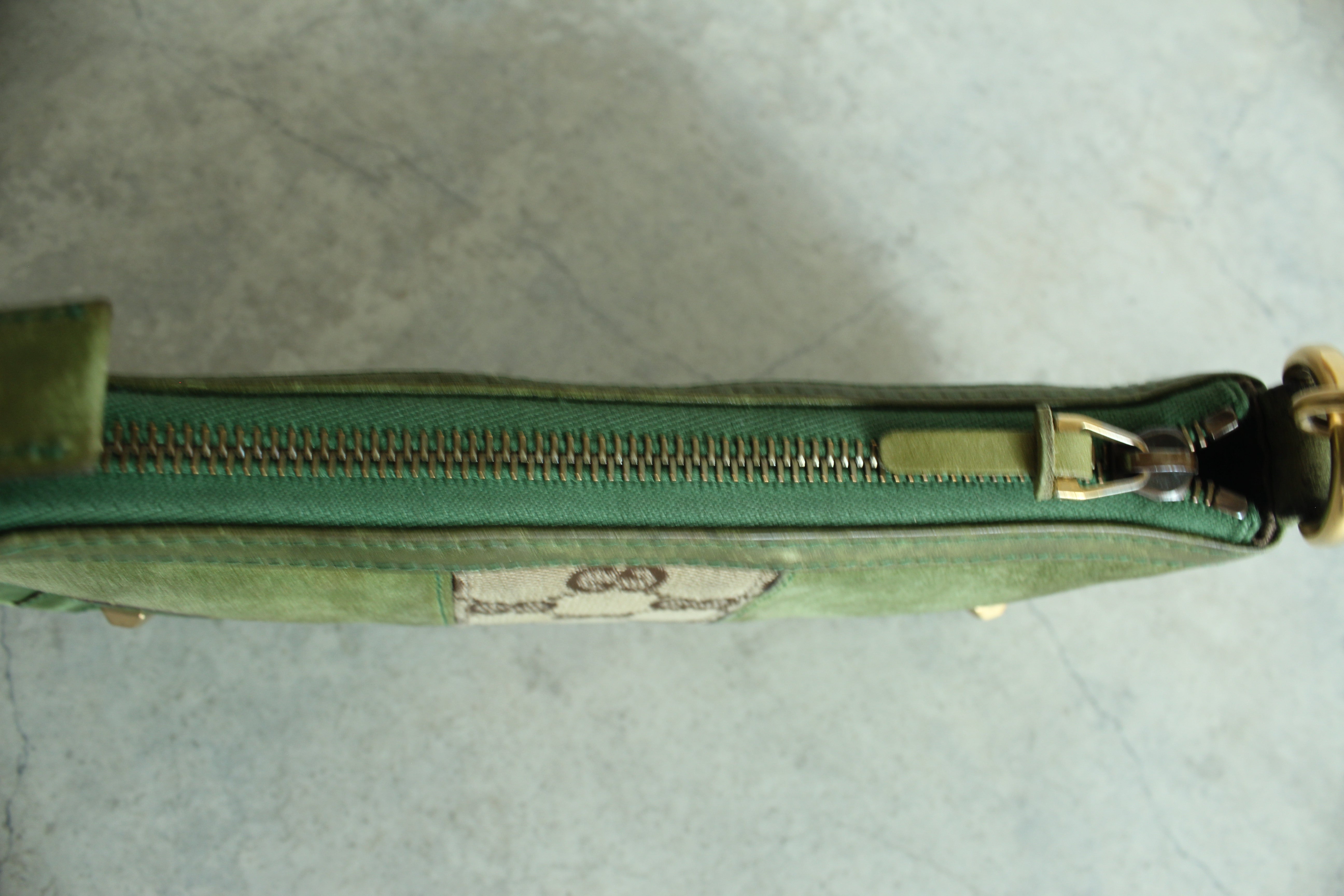 Chain Canvas Mini Purse in Green Suede