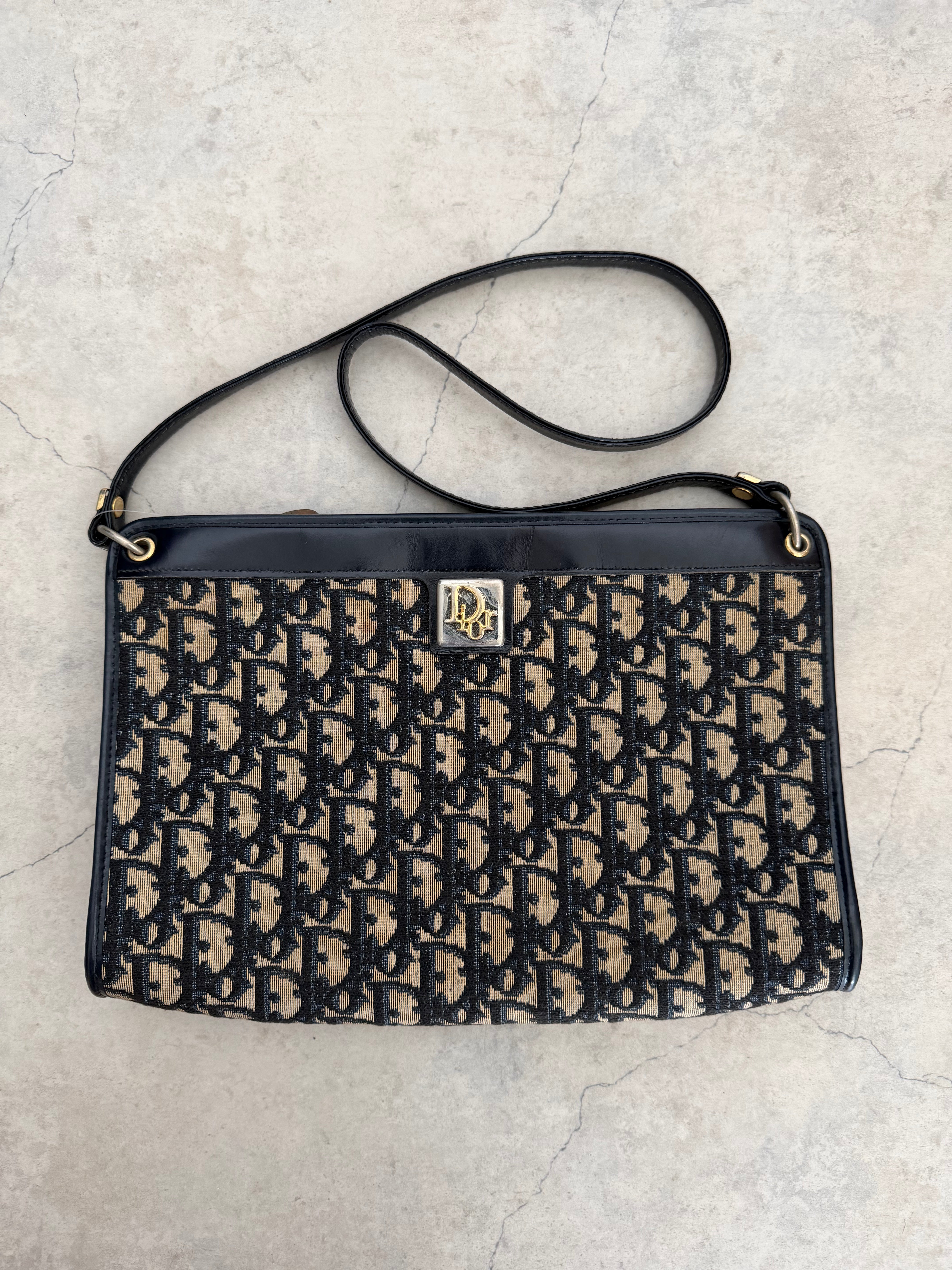 Trotter Monogram Canvas Shoulder Bag in Navy